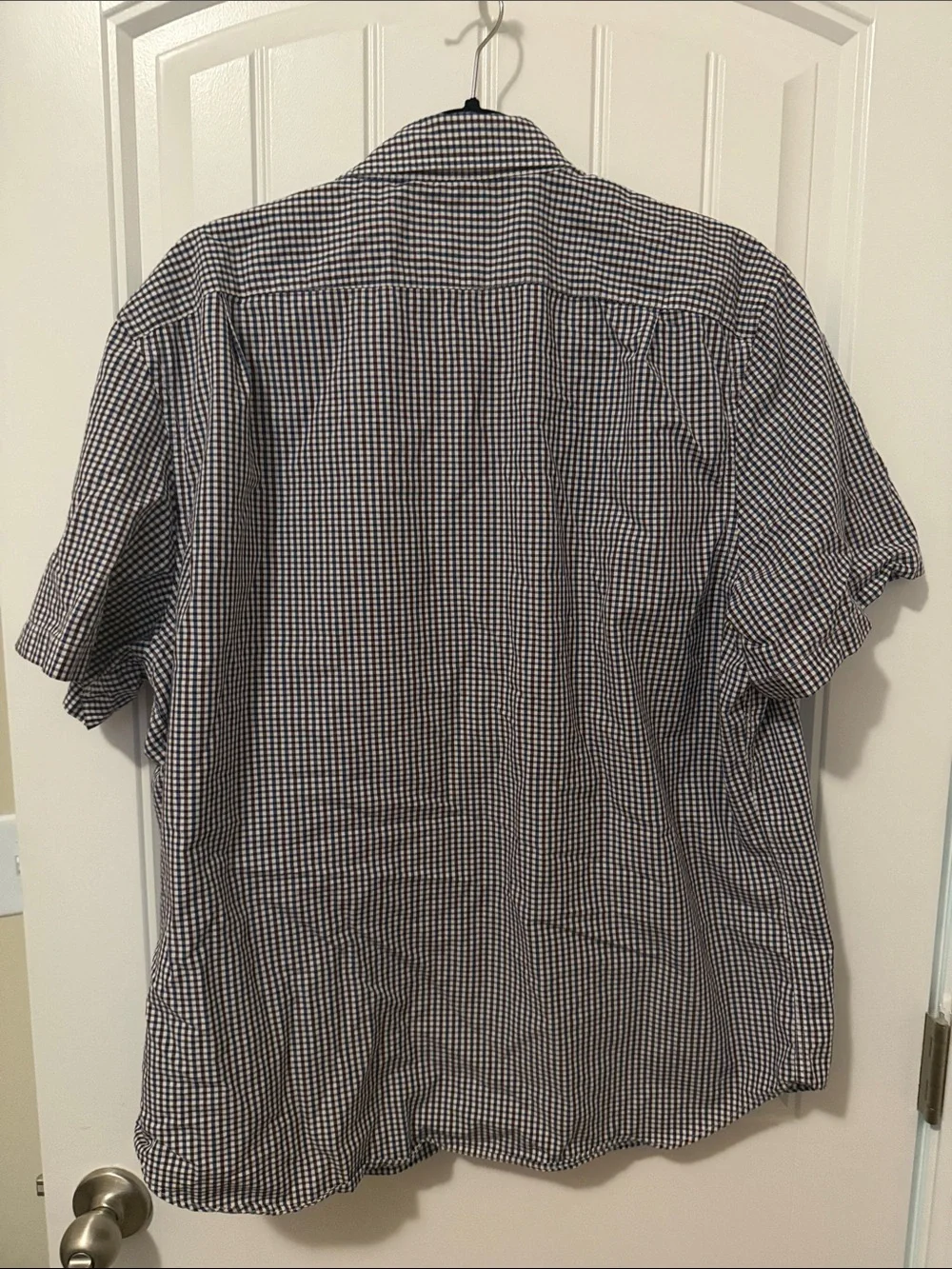 Nautica Short-Sleeve Navy, Burgundy and White Check Button-Down Shirt